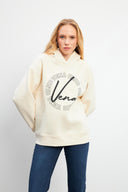 Kadın Vena Club Baskılı Sweatshirt - Kemik