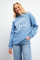 Kadın Vena Club Baskılı Sweatshirt - Mavi