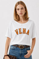 Vena Jeans Baskılı Bisiklet Yaka Regular Fit Tişört-Beyaz