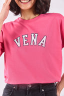 Kadın Vena Jeans Baskılı Bisiklet Yaka Regular Fit Tişört %100 Pamuk - Fuşya