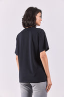 Kadın Vena Jeans Baskılı Bisiklet Yaka Regular Fit Tişört %100 Pamuk - Siyah