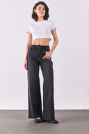 VENA Kadın Sydney Kemer Detaylı Black Wide Leg Jean Pantolon - Black