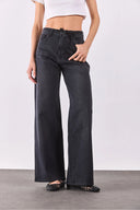 VENA Kadın Sydney Kemer Detaylı Black Wide Leg Jean Pantolon - Black
