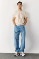 Erkek Vena Logo Baskılı Bisiklet Yaka Tişört %100 Pamuk - Bej