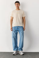 Erkek Vena Logo Baskılı Bisiklet Yaka Tişört %100 Pamuk - Bej