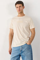 Erkek Vena Logo Baskılı Bisiklet Yaka Tişört %100 Pamuk - Bej