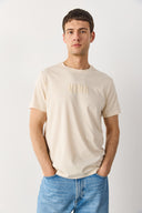 Erkek Vena Logo Baskılı Bisiklet Yaka Tişört %100 Pamuk - Bej