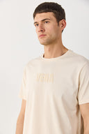 Erkek Vena Logo Baskılı Bisiklet Yaka Tişört %100 Pamuk - Bej