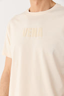 Erkek Vena Logo Baskılı Bisiklet Yaka Tişört %100 Pamuk - Bej