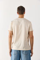 Erkek Vena Logo Baskılı Bisiklet Yaka Tişört %100 Pamuk - Bej