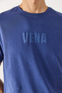 Erkek Vena Logo Baskılı Bisiklet Yaka Tişört %100 Pamuk - Navy