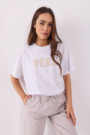 Kadın Vena Logo Baskılı Oversize Tişört %100 Pamuk - Beyaz