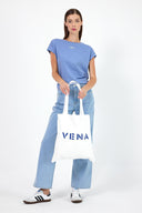 Kadın Vena Yazı Baskılı Çanta %100 Pamuk - Taş