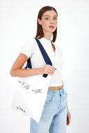 Kadın Vena Yazı Baskılı Çanta %100 Pamuk - Fildişi