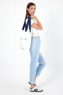 Kadın Vena Yazı Baskılı Çanta %100 Pamuk - Fildişi