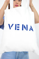 Kadın Vena Yazı Baskılı Çanta %100 Pamuk - Taş