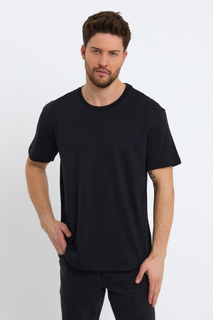 Erkek Walker Bisiklet Yaka Slim Fit Tişört %100 Pamuk - Siyah