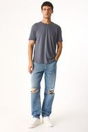 Erkek Walker Bisiklet Yaka Slim Fit Tişört %100 Pamuk - Antrasit