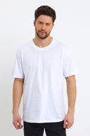 Erkek Walker Bisiklet Yaka Slim Fit Tişört %100 Pamuk - Beyaz