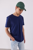 Erkek Walker Bisiklet Yaka Slim Fit Tişört %100 Pamuk - Lacivert