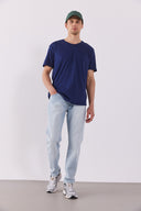 Erkek Walker Bisiklet Yaka Slim Fit Tişört %100 Pamuk - Lacivert