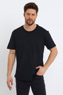 Erkek Walker Bisiklet Yaka Slim Fit Tişört %100 Pamuk - Siyah