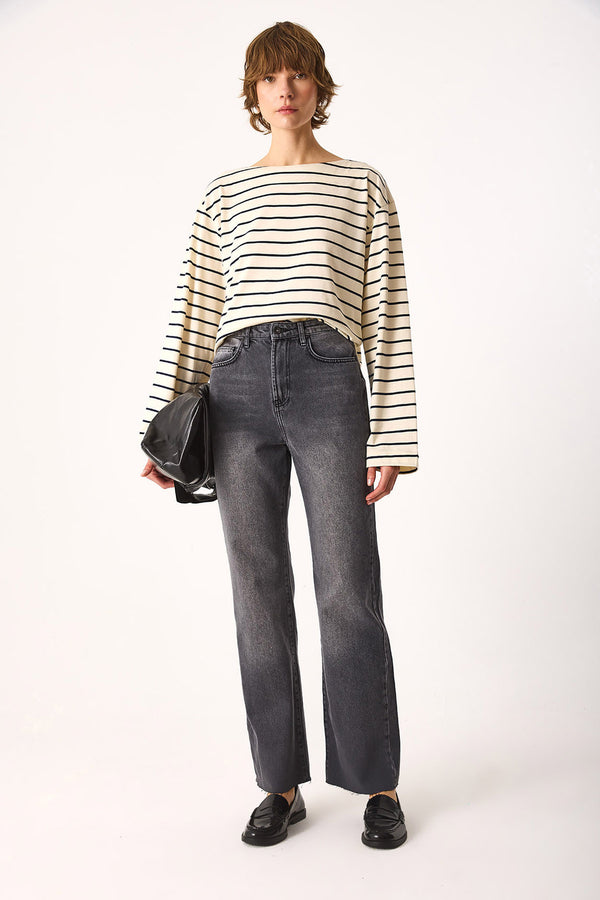 Wanda Antrasit Wide Leg %100 Pamuk Jean Pantolon - ANTRASİT