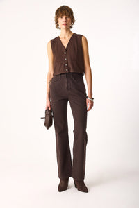 Kadın Wanda Brown Renkli Denim Wide Leg Jean Pantolon %100 Pamuk - Brown