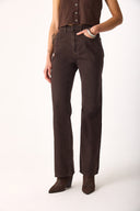 Kadın Wanda Brown Renkli Denim Wide Leg Jean Pantolon %100 Pamuk - Brown