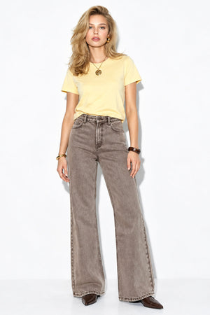 Wanda Color Wide Leg Jean Pantolon %100 Pamuk-Açık Kahve