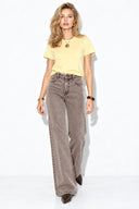 Wanda Color Wide Leg Jean Pantolon %100 Pamuk-Açık Kahve