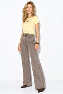 Wanda Color Wide Leg Jean Pantolon %100 Pamuk-Açık Kahve