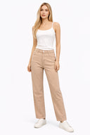 Wanda Color Wide Leg Jean Pantolon-Bej