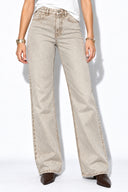 Wanda Color Wide Leg Jean Pantolon %100 Pamuk-Taş
