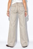 Wanda Color Wide Leg Jean Pantolon %100 Pamuk-Taş