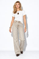 Wanda Color Wide Leg Jean Pantolon %100 Pamuk-Taş