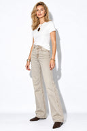 Wanda Color Wide Leg Jean Pantolon %100 Pamuk-Taş