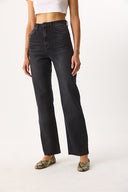 Kadın Wanda Ekstra Yüksek Bel Black Wide Leg Jean Pantolon %100 Pamuk - Black