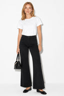 Wanda Jakarlı Wide Leg Pantolon %100 Pamuk-Siyah