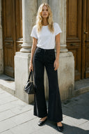 Wanda Jakarlı Wide Leg Pantolon %100 Pamuk-Siyah