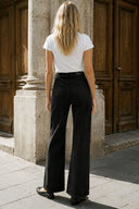 Wanda Jakarlı Wide Leg Pantolon %100 Pamuk-Siyah
