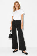 Wanda Jakarlı Wide Leg Pantolon %100 Pamuk-Siyah