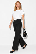 Wanda Jakarlı Wide Leg Pantolon %100 Pamuk-Siyah