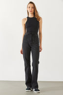 Kadın Wanda Kemer Detaylı Black Wide Leg Jean Pantolon %100 Pamuk - Black