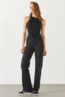 Kadın Wanda Kemer Detaylı Black Wide Leg Jean Pantolon %100 Pamuk - Black