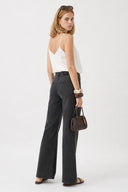 Wanda Kemer Detaylı Black Wide Leg Lyocell Jean Pantolon-Black