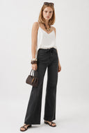 Wanda Kemer Detaylı Black Wide Leg Lyocell Jean Pantolon-Black