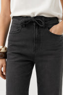 Wanda Kemer Detaylı Black Wide Leg Lyocell Jean Pantolon-Black
