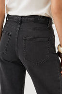 Wanda Kemer Detaylı Black Wide Leg Lyocell Jean Pantolon-Black