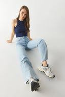 Kadın Wanda Lyocell Ice Blue Wide Leg Jean Pantolon - Ice Blue
